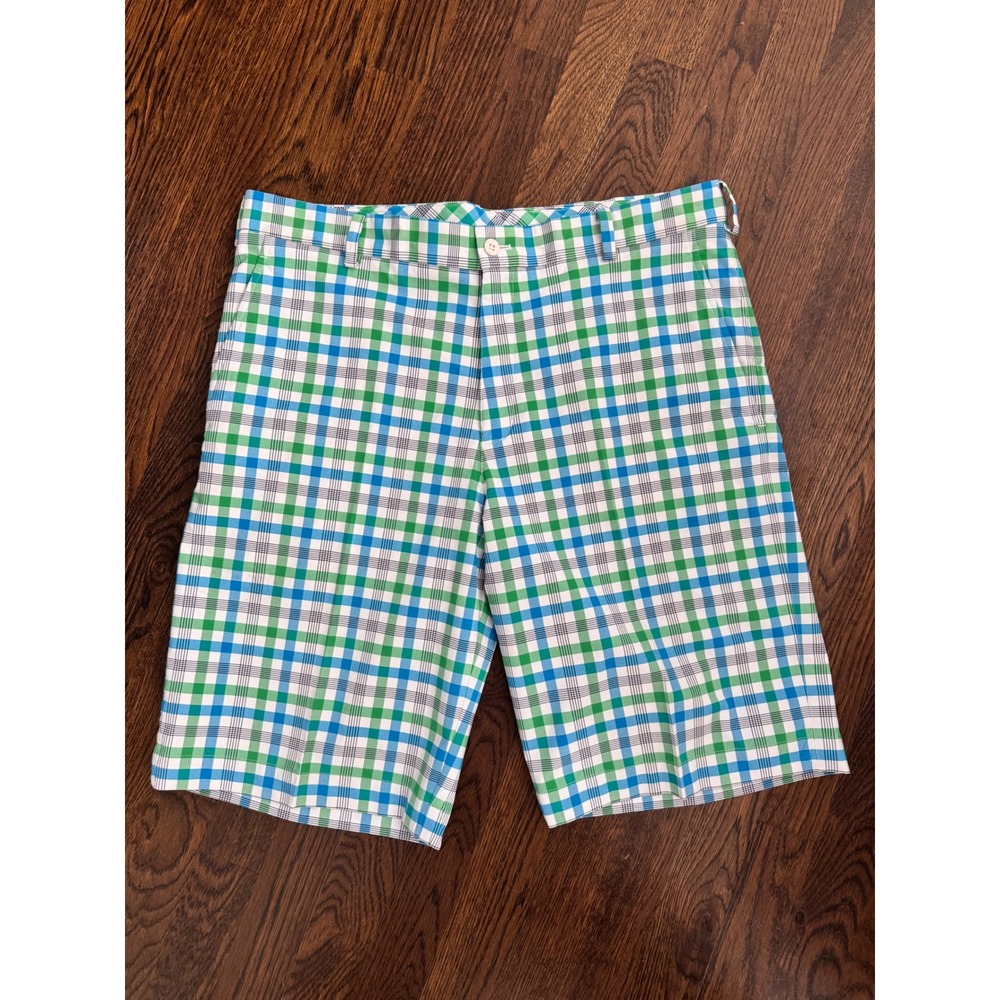 Nike Golf Dri-FIT Plaid Shorts Mens 34 Green Blue White Check Performance